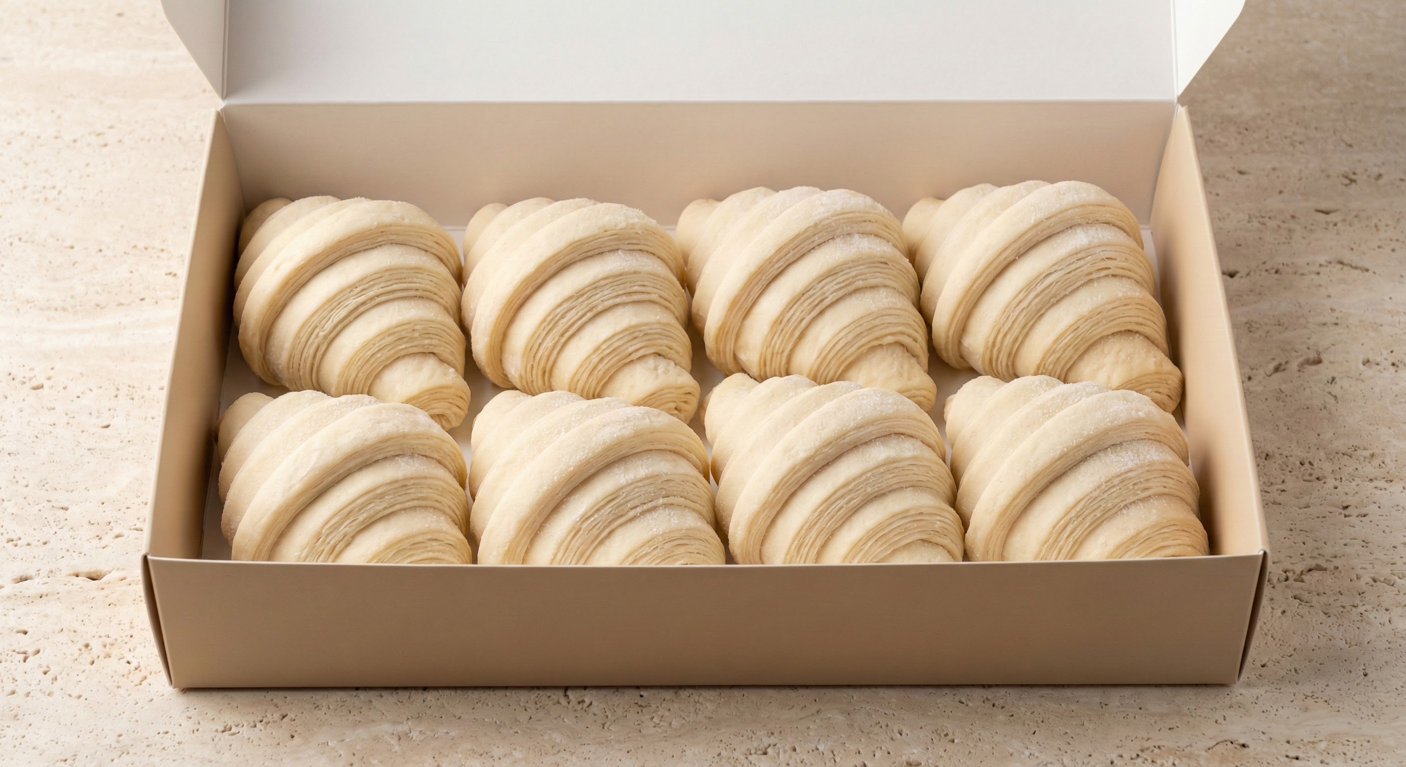 Box of raw frozen French croissants